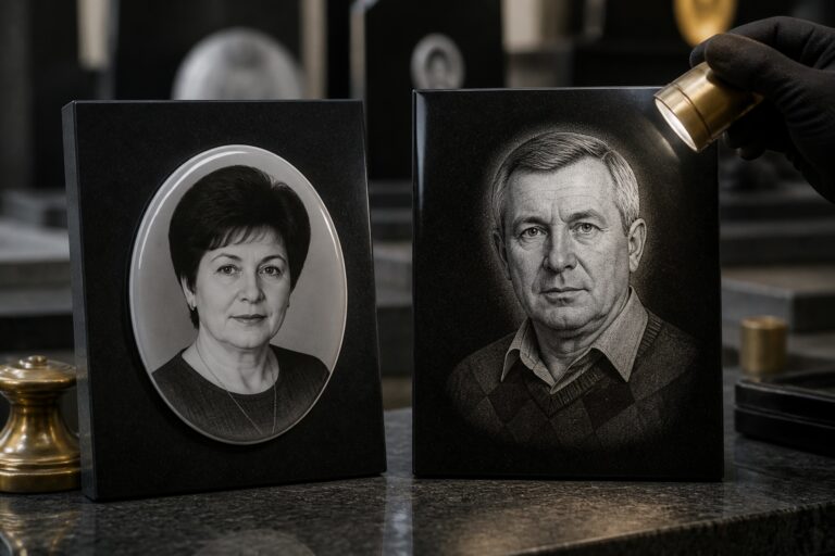 Порівняння фотокераміки та гравіювання портрета на чорному граніті