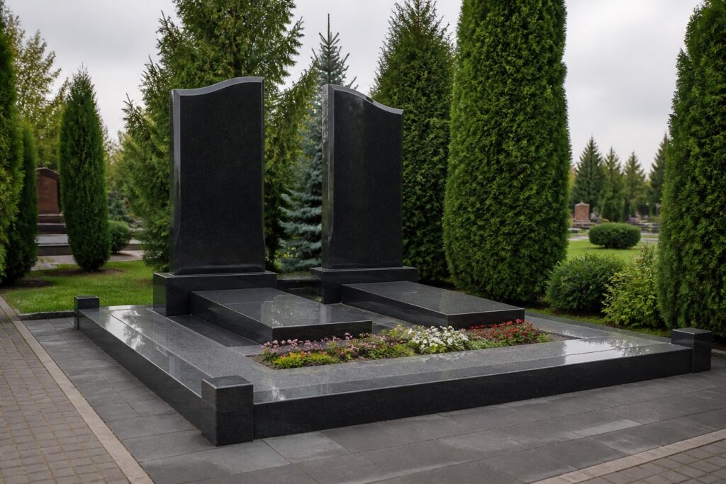 Родинний меморіальний комплекс із чорного граніту на дві могили