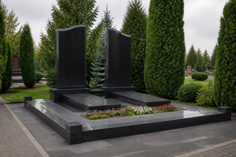 Родинний меморіальний комплекс із чорного граніту на дві могили