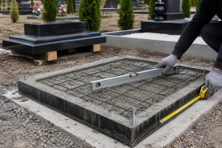 Перевірка бетонного фундаменту перед встановленням гранітного пам’ятника